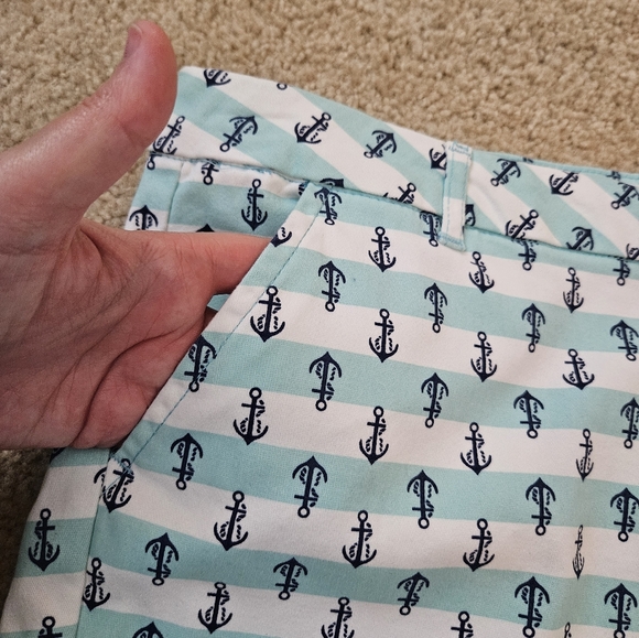BeBop Size 11 Nautical Anchor Print Blue and White Stripe Women Shorts - Picture 8 of 13